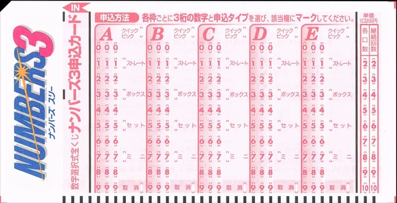 ナンバーズ3のマークシート